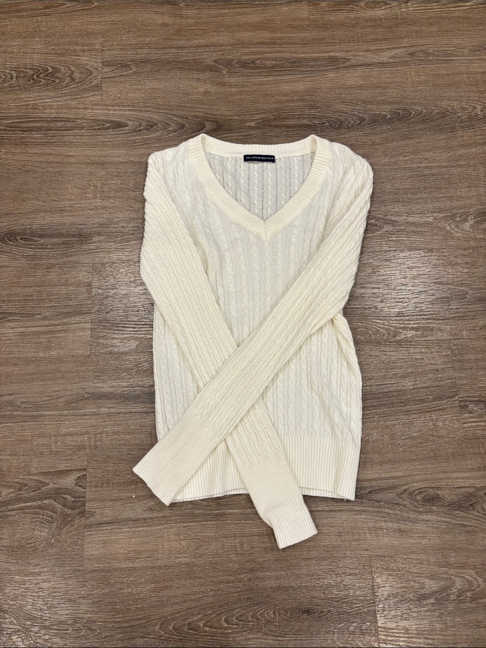 Brandy Melville Cream Cable Knit V-Neck Sweater
